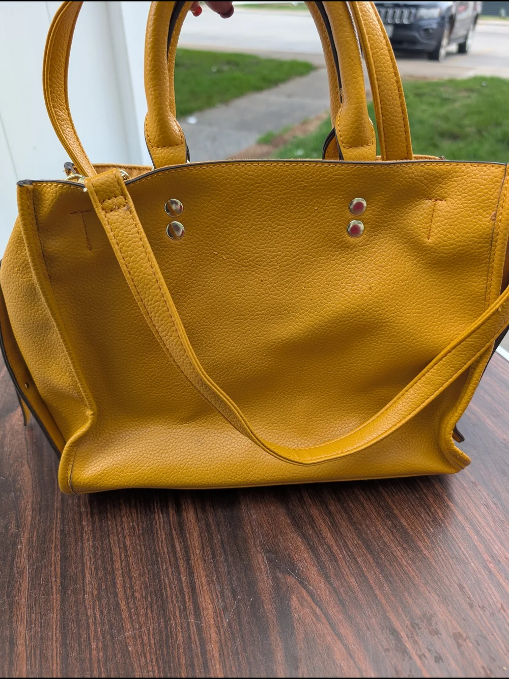 Steve Madden Pebbled Mustard Leather Tote with Gold Hardware